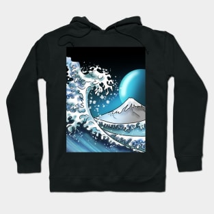 Big wave with Mount Fuji and a blue moon Hoodie